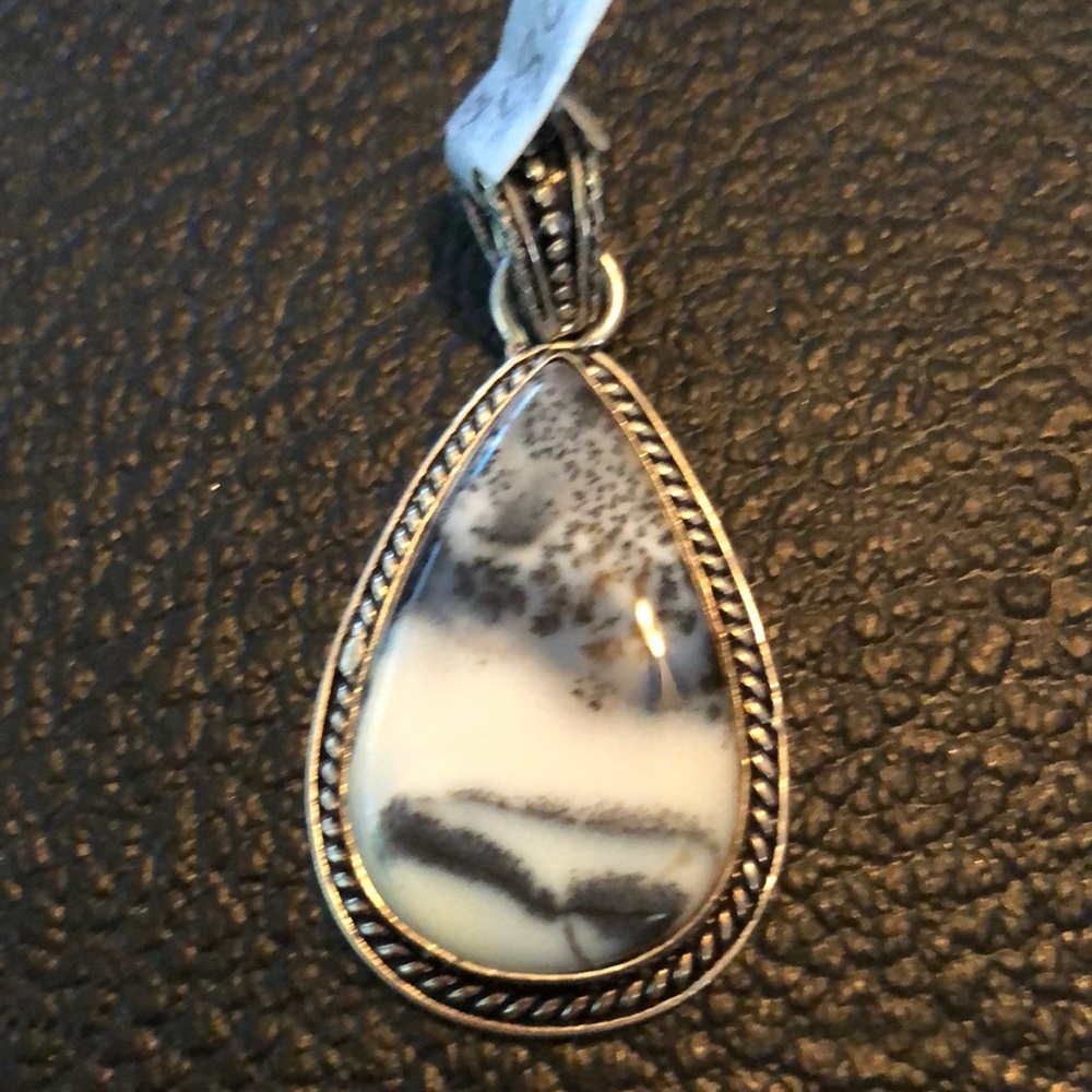 Black and White Precious Stone in Sterling Silver Pendant 73
